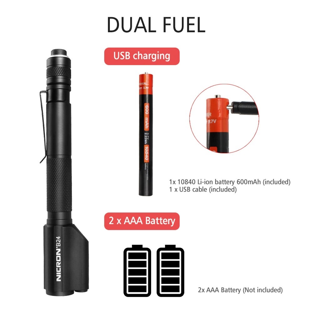 NICRON B24 - Laser Pen Flashlight - Senter Mini Portabel 120 Lumens dengan Laser Pointer