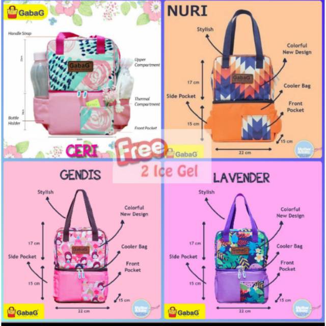 Gabag Cooler Bag POP Series CERI LAVENDER GENDIS NURI AIRA / Tas ASI GABAG + Free 2 ice gel - NEW