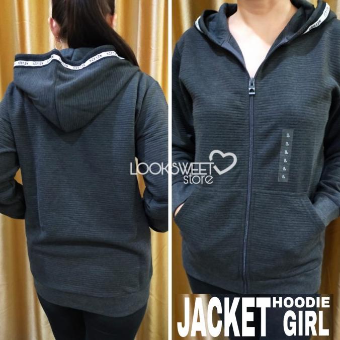 Jaket Wanita Hoodie Grey Corak Trendy Branded Murah Original New 100%
