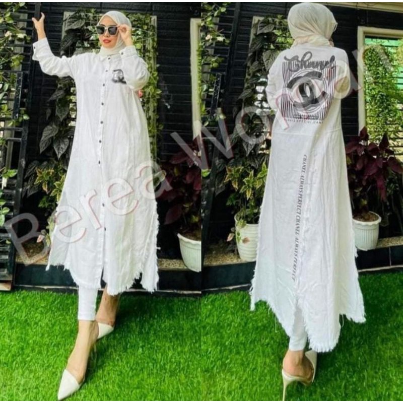 tunik channel full kancing depan