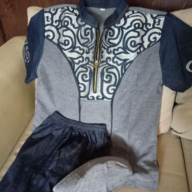 Koko Couple Ayah Anak Navy Abu Batik