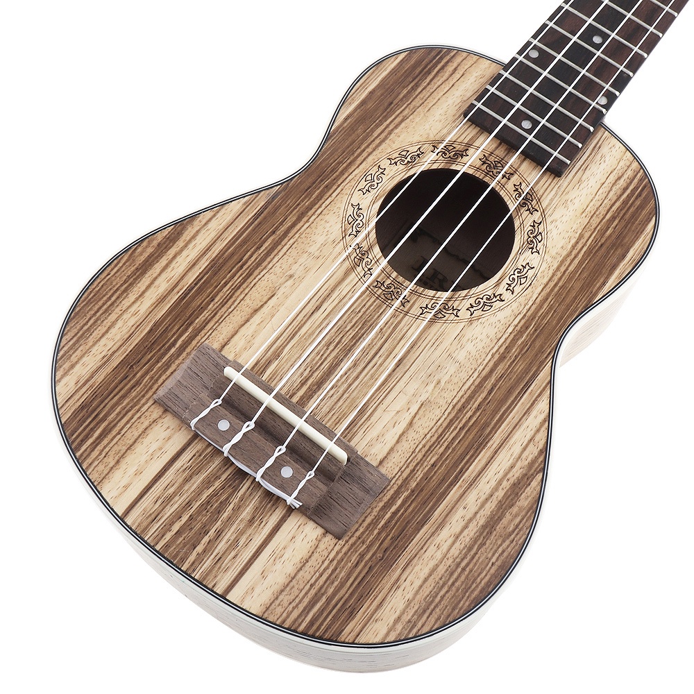 Gitar Ukulele Soprano 21 Inci 15 Fret 4 Senar + Tas + Tuner + Tali Bahan Kayu Zebra