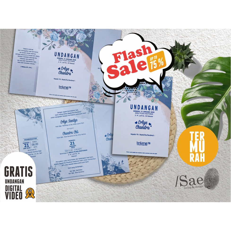 UNDANGAN NIKAH HARGA DIBAWAH 1000an Warna Biru elegant design kekinian