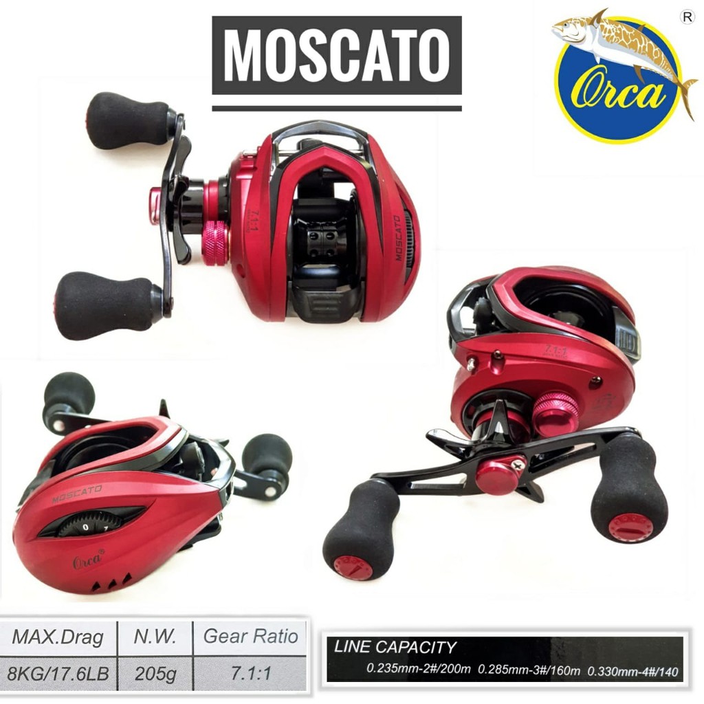 Reel BC Baitcasting Orca Moscato 200L Gear Ratio 7.1:1 Maghnetic Original Murah Kuat Bagus Promo