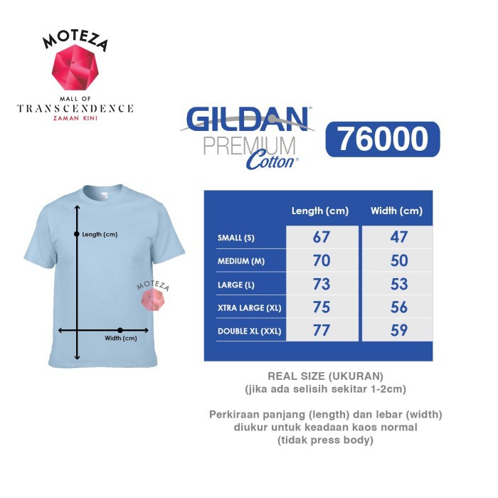 Moteza Kaos Polos Combed 24s - GILDAN Premium Cotton 76000 - WARNA (Cool)