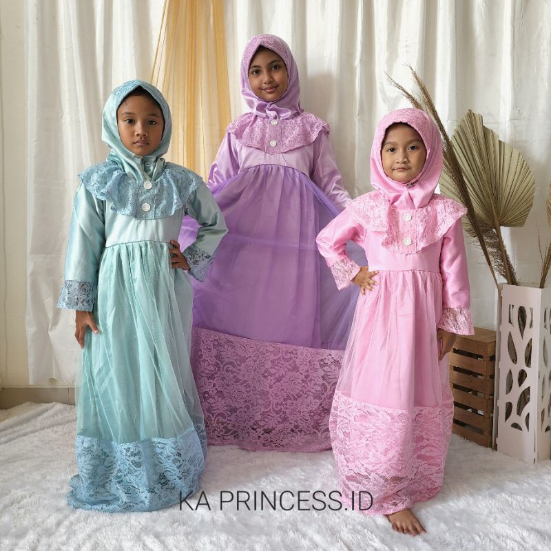 Gamis Anak Perempuan Terbaru 2022 Warna Lilac Lavender Baju Anak Muslim Kekinian Set Jilbab Premium 