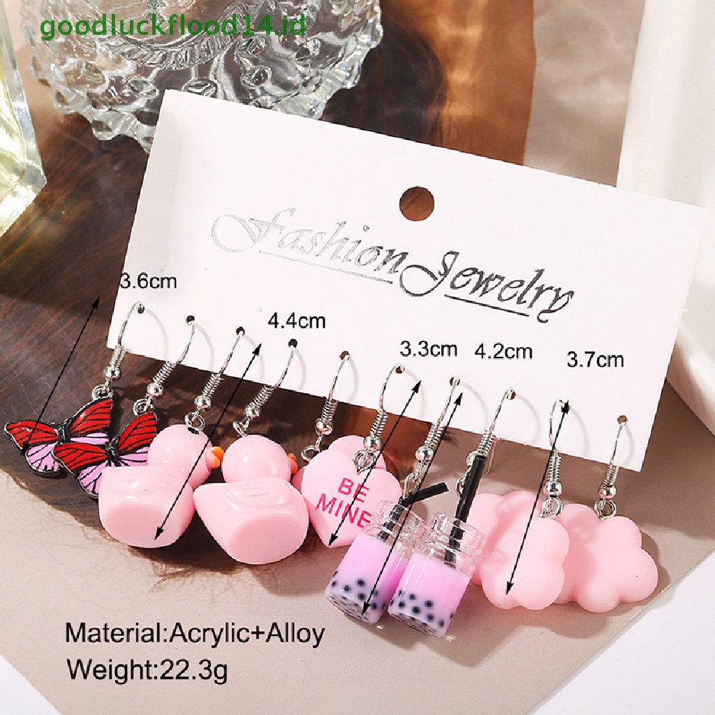 Set Anting Geometris Desain Kartun Butterfly Duck Hati Jamur Drop Untuk Hadiah Perhiasan Wanita