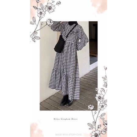 Hayya Midi Dress Busui / Gingham Ankle Dress / Gamis Kotak Kotak