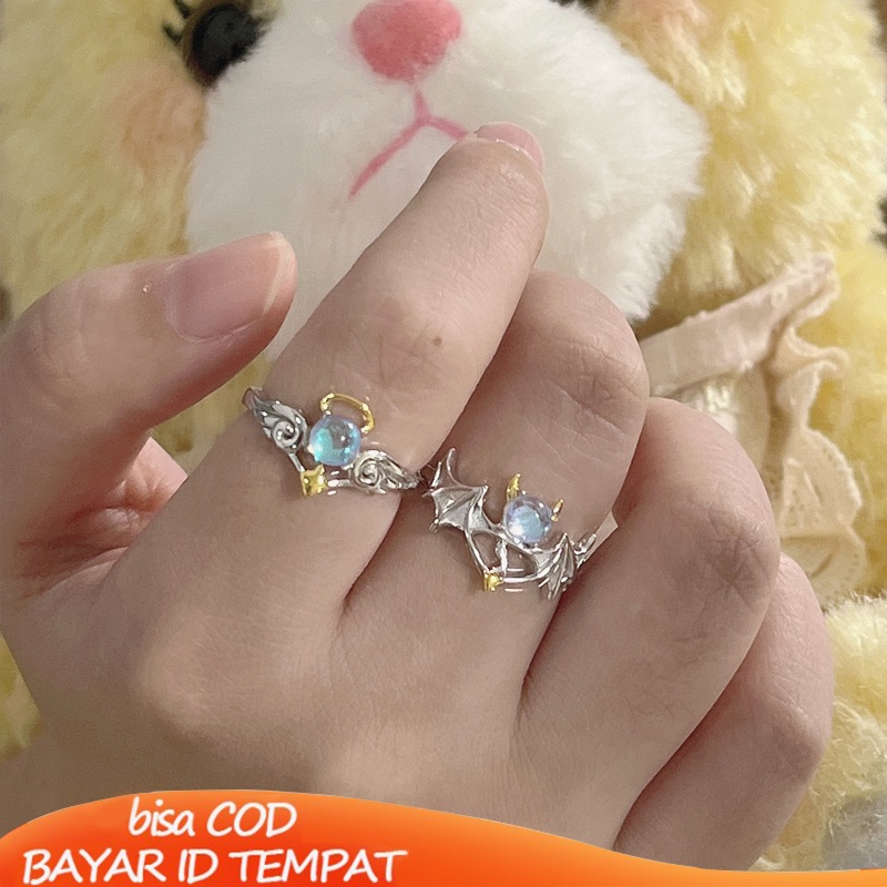 COD❤️1PCS Perhiasan Cincin setan dan malaikat 2022 cincin pacar pasangan pria dan wanita terbaru