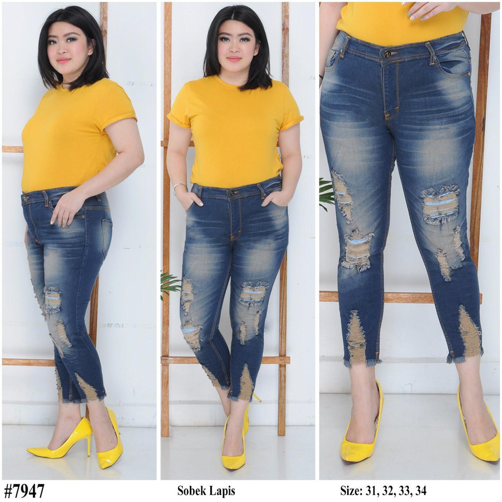  CELANA  JEANS WANITA 7 9 MAXEN RIPPED BIGSIZE JUMBO  