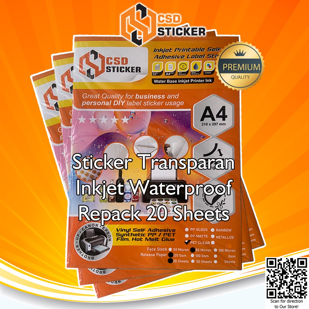 CSD Sticker Vinyl Print Inkjet A4 Waterproof Stiker Plastik Anti Air Repack 20