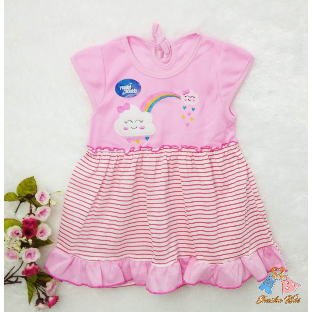 [L-010] Baju Bayi Perempuan/Dress Bayi Perempuan Planet Kids cantik motif pelangi lucu 0-6 bln