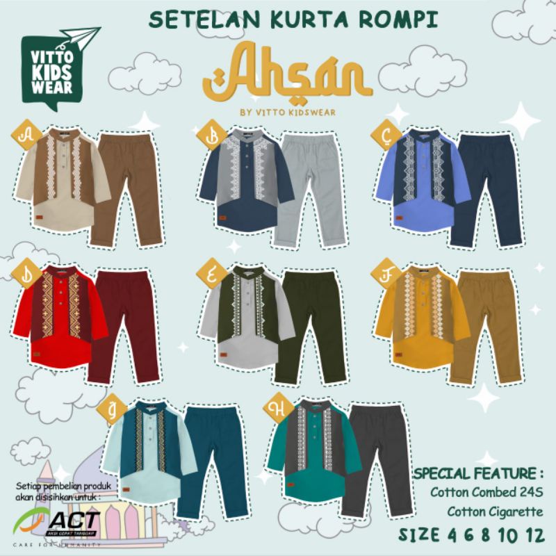 4-12 SETELAN KURTA AHSAN VITTO/  KOKO KURTA ROMPI ANAK/BAJI KOKO ANAK MURAH