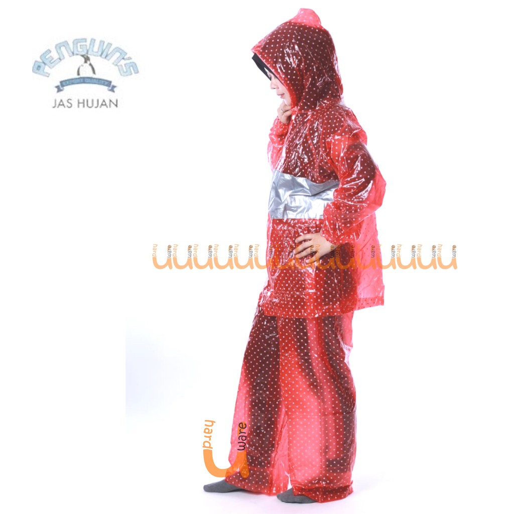 JAS HUJAN JAKET CELANA POLKADOT PENGUIN'S 100% PVC BAHAN TEBAL DAN AWET / RAINCOAT PENGUINS PREMIUM