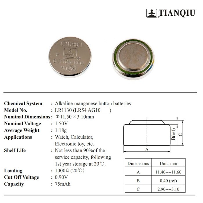 Baterai / Battery LR1130 / AG10 / Kalkulator dan jam dll