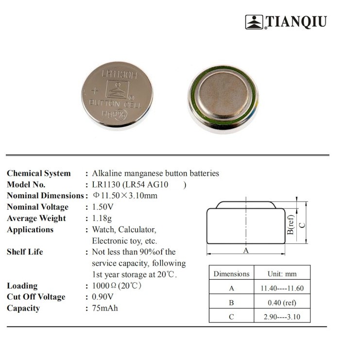 Baterai / Battery LR1130 / AG10 / Kalkulator dan jam dll