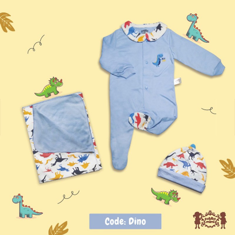 Petite Mini Blanket Set 4 in 1 Dino Sleepsuit Jumper Baju Bayi Boy Newborn