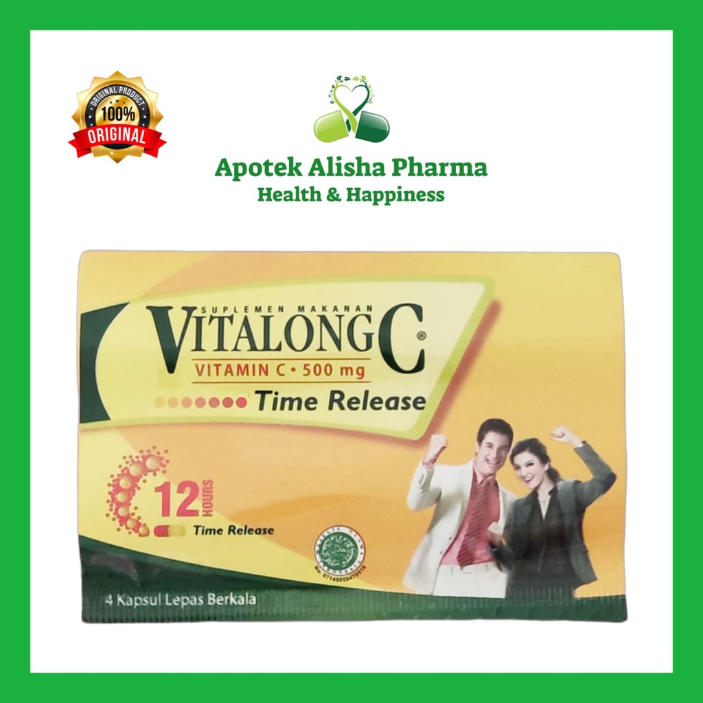 Vitalong C Kapsul (Strip 4kapsul) Vitamin C 500mg Kapsul Aman Lambung / Fitalong C / Pitalong C