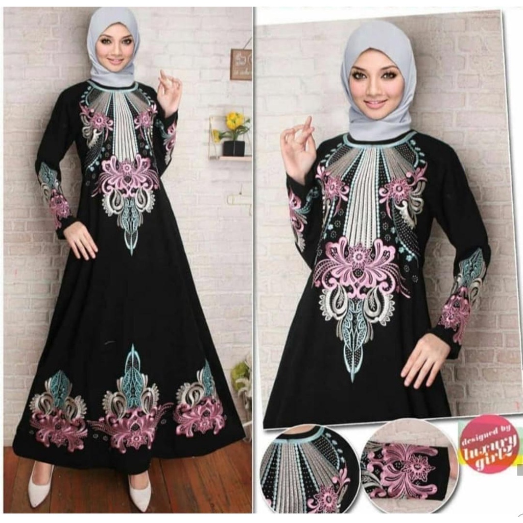 Trijaya . new abaya gamis maxi .gamis abaya hitam dress arab saudi bordir busui fit L dan XXL