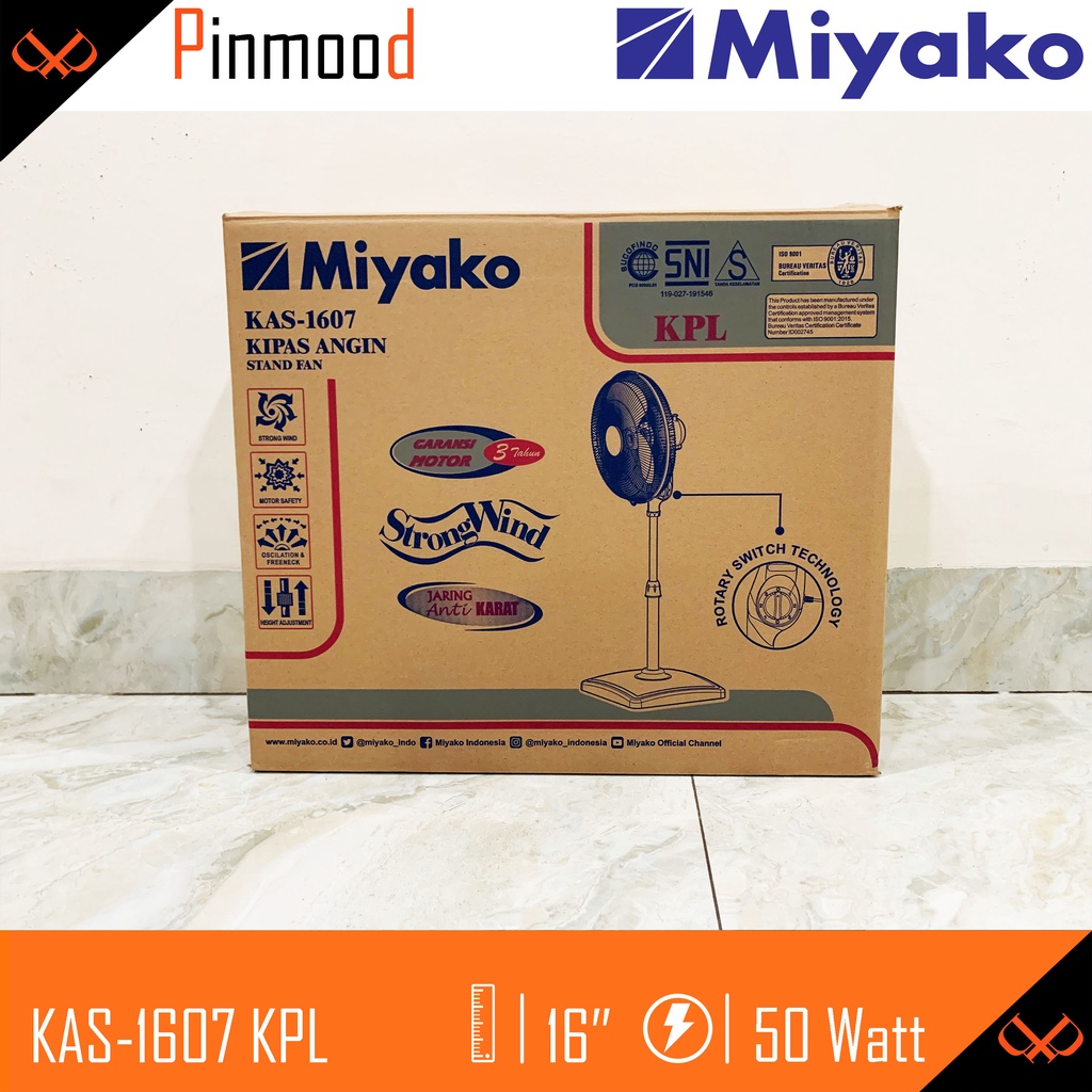 MIYAKO KAS-1607 KPL STAND FLOOR FAN / KIPAS ANGIN BERDIRI DUDUK MEJA 16 INCH KENCANG