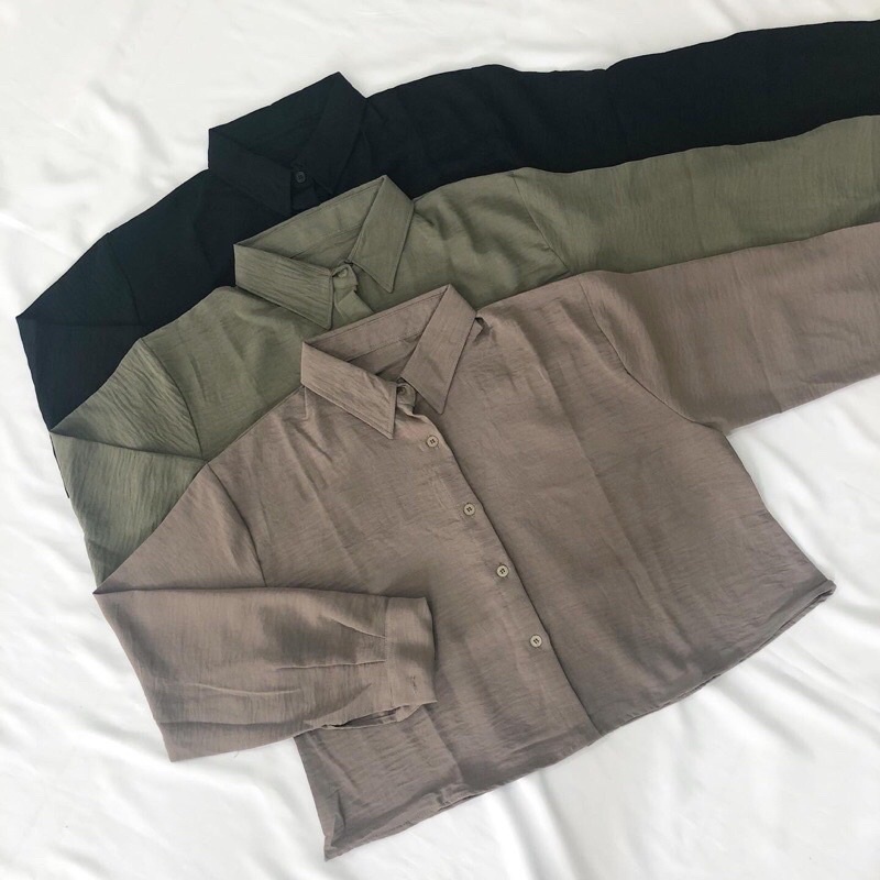 MIKA CROP TOP / KEMEJA CROP WANITA / KEMEJA CROP POLOS OVERSIZE / CROP TOP POLOS KEMEJA CROP OVERSIZE WANITA BAHAN AIRFLOW CRINCLE PREMIUM