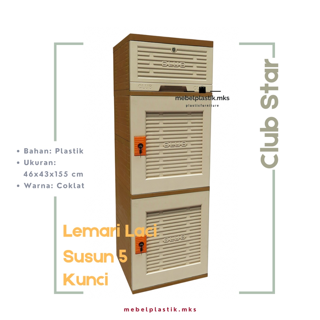 Lemari Laci Plastik Susun 5 Kunci/ Rak Plastik Serbaguna/ Laci Cabinet Pakaian Barang Wapolin NPA Cl