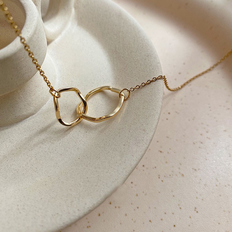 Kalung Choker Rantai Klavikula Hias Liontin Cincin Ganda Bahan Alloy Untuk Hadiah-7