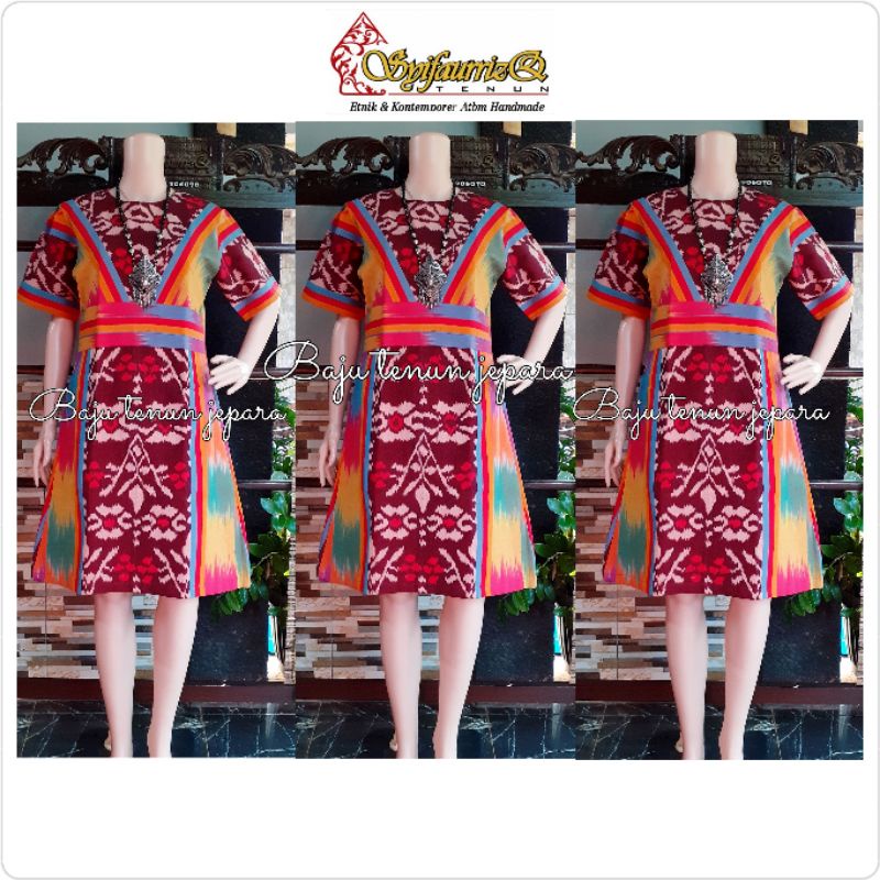 Dress tenun jepara garadasi pelangi  lurik tenun baju tenun jepara DTB132