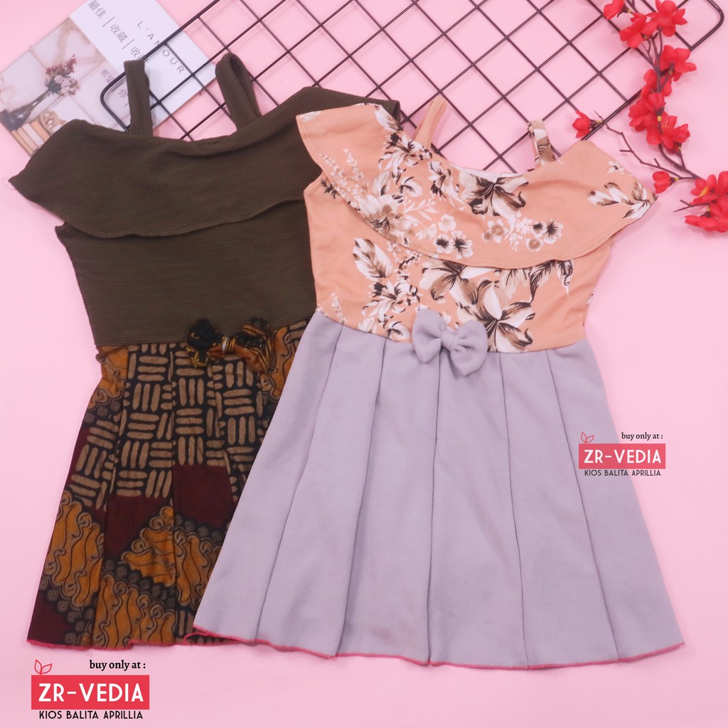 Amanda uk 2-4 Tahun / Dres Pesta Anak Perempuan Gaun Polos Flower Baju Sabrina Import Adem