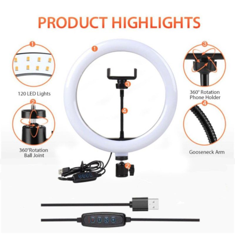 Tripod Lampu Ring Light LED 26cm + Tripod 2.1 meter Selfie Vlogger