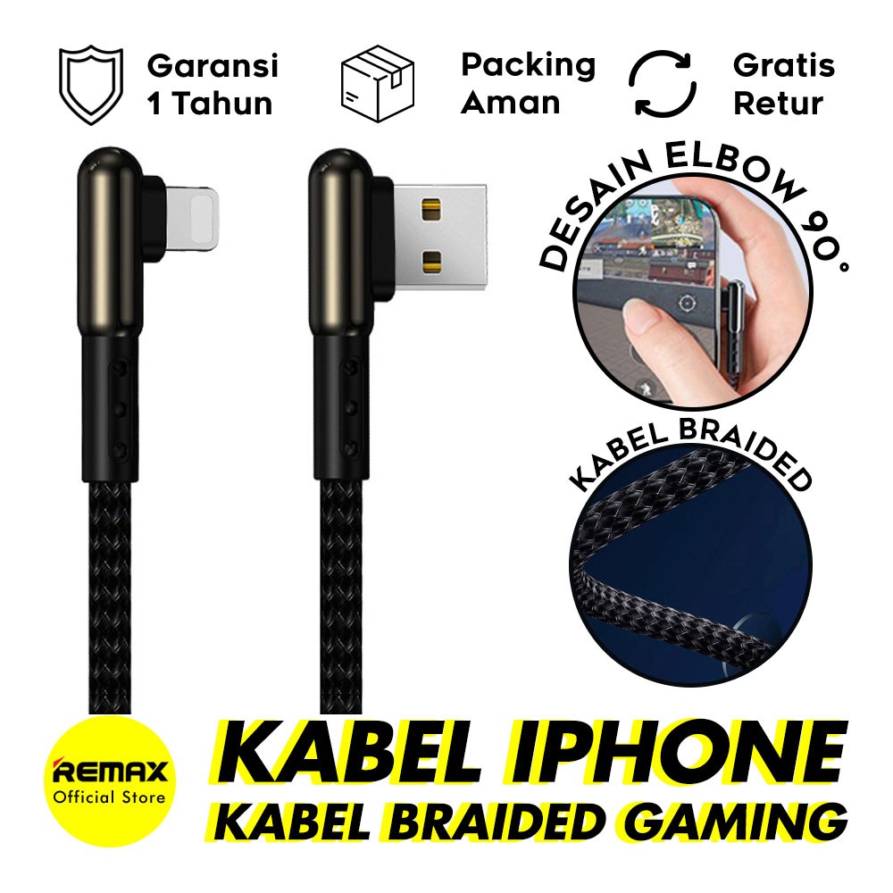 Remax Janlon2 Braided 2.1A Lightning USB Kabel Data Fast Charging RC-176I 1 Meter Cas Multi Proteksi