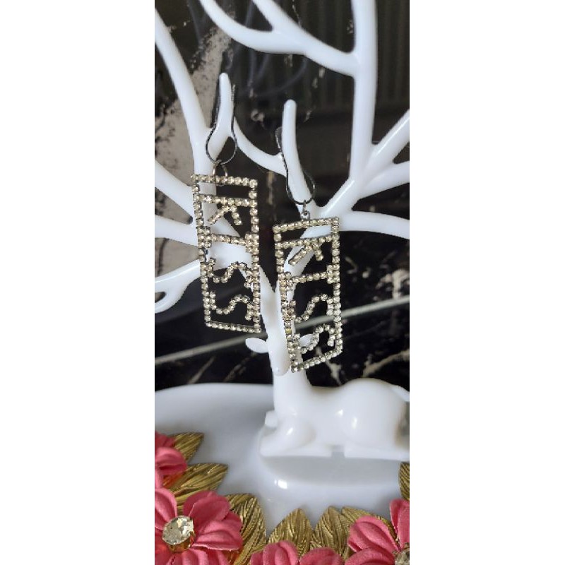 A80 Anting hijab juntai premium full gold petak panjang