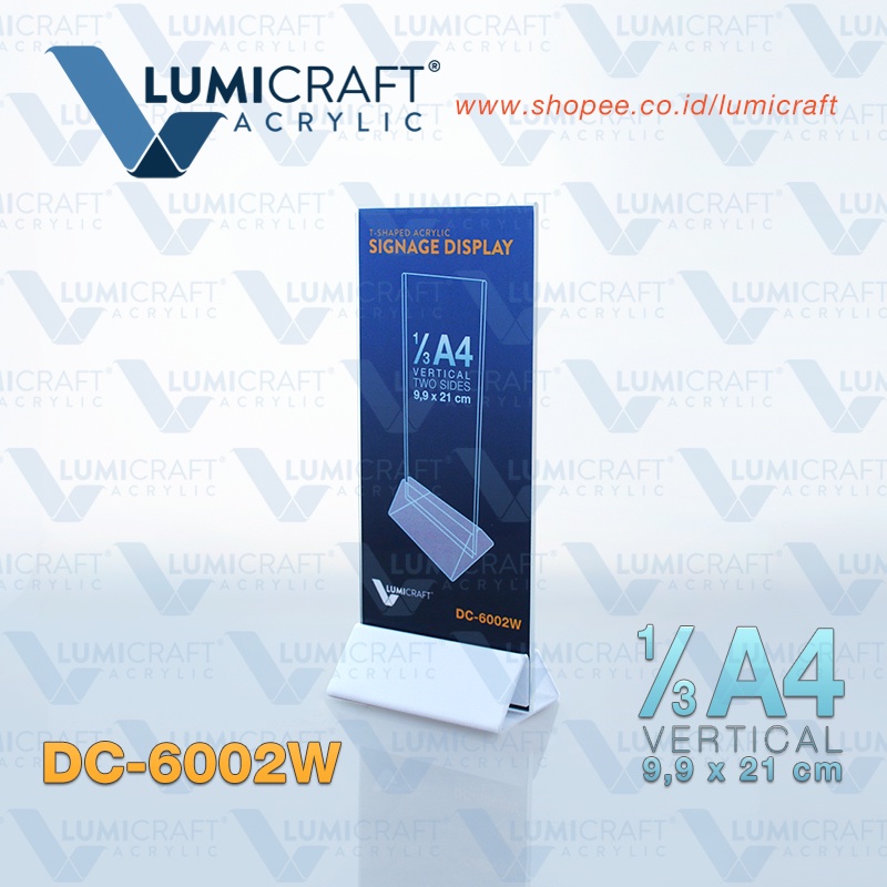 

Tent Card Akrilik "Sepertiga A4" / Acrylic Display Model "Alas Segitiga" (1/3 A4 Portrait) | Lumicraft DC-6002W
