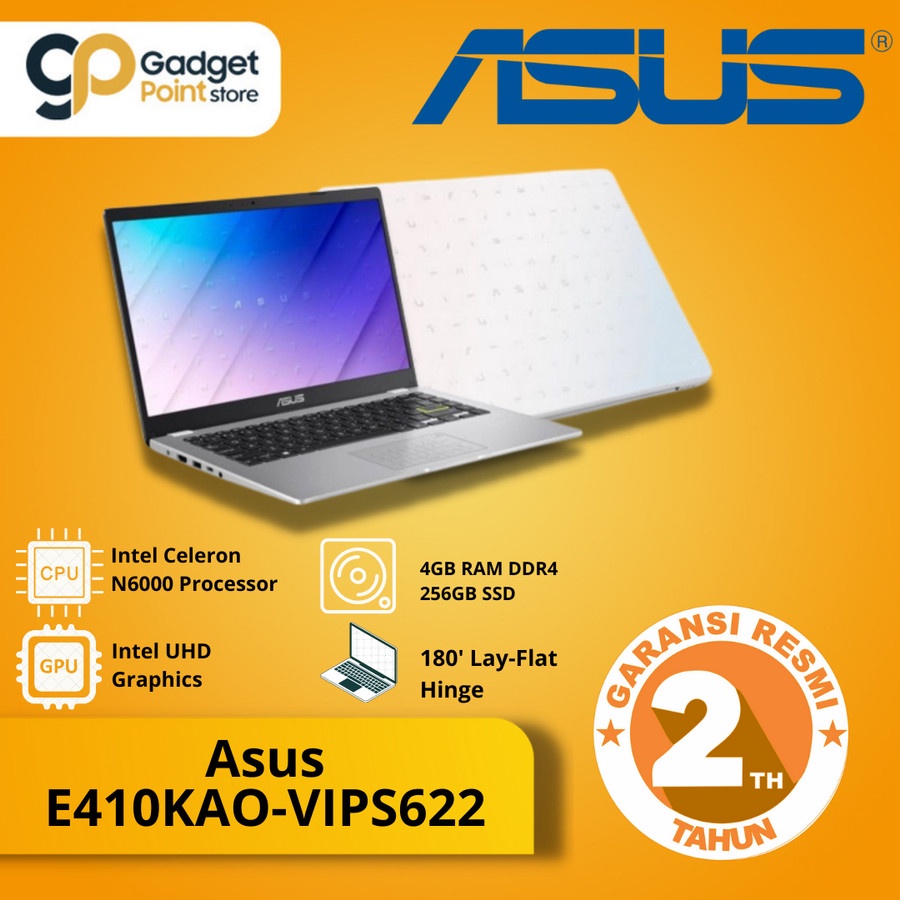 Asus E410KAO-VIPS622 - Dreamy White [Pentium N6000-4GB-SSD 256GB] - Garansi Resmi 2 Tahun