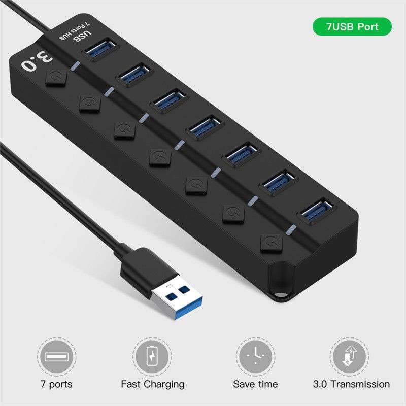 Usb 3.0 hub m-tech 7 port switch on off 1.2m cable 5Gbps mt-uh7 - Terminal usb3.0 7 slot saklar 120cm