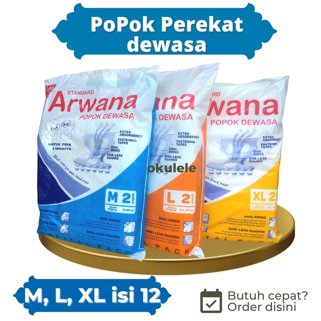 Popok Dewasa Perekat Arwana M, L, XL isi 12 Adult Diapers Pempers Pempes Lansia Manula