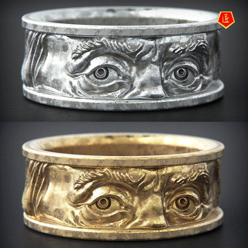 [Ready Stock]Creative Double Eyes Staring Ring 18K Gold Floating Carving