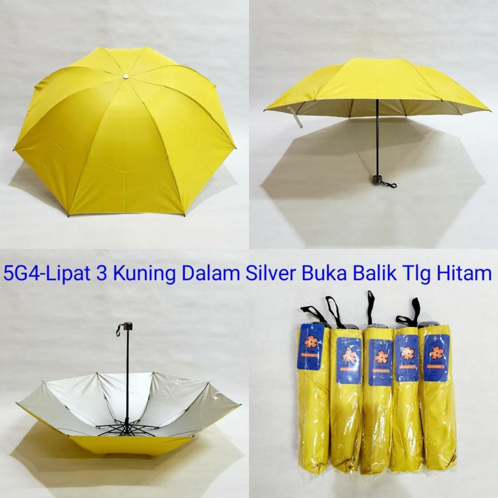 PAYUNG LIPAT 3 POLOS DALAM WARNA KUNING SILVER SAKURA 5G