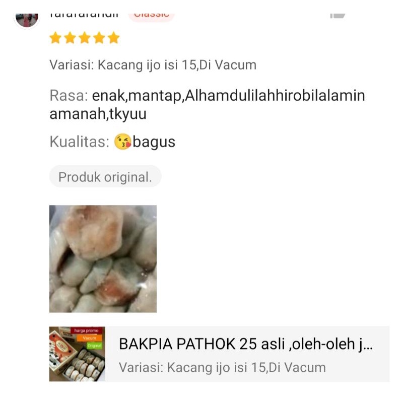 Bakpia premium pathok 25 asli. isi 15 pcs. basah. Vacum