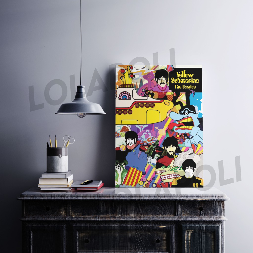 Hiasan Dinding Poster Kayu - Band The Beatles Yellow Submarine