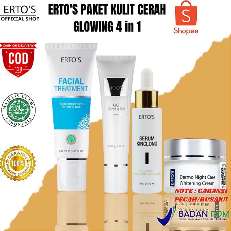 Ertos Paket Kulit Cerah Glowing  - Ertos Whitening Skincare Perawatan Kecantikan Wajah (Facial Treat