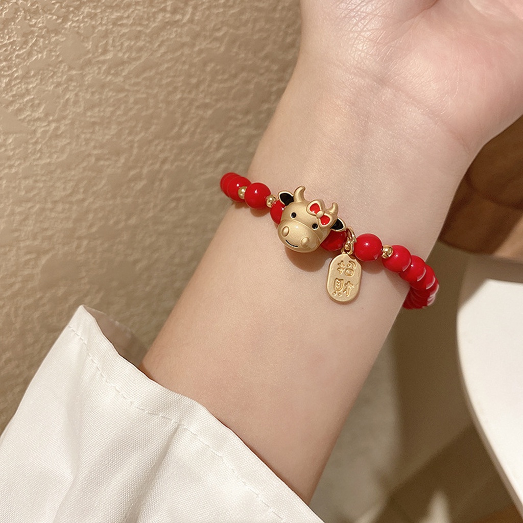 Hu Hu Hu Hu Hu Alat Bantu Pasang Kacamata♡ Gelang Tali Kepang Adjustable Dengan Charm Zodiak Cina Bahan Alloy Untuk Festival Musim Semi