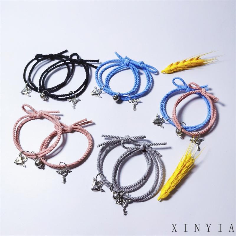 Xia.id Gelang Tangan Karet Aksen Gembok + Kunci + Hati + Magnet Untuk Pasangan / Pria / Wanita