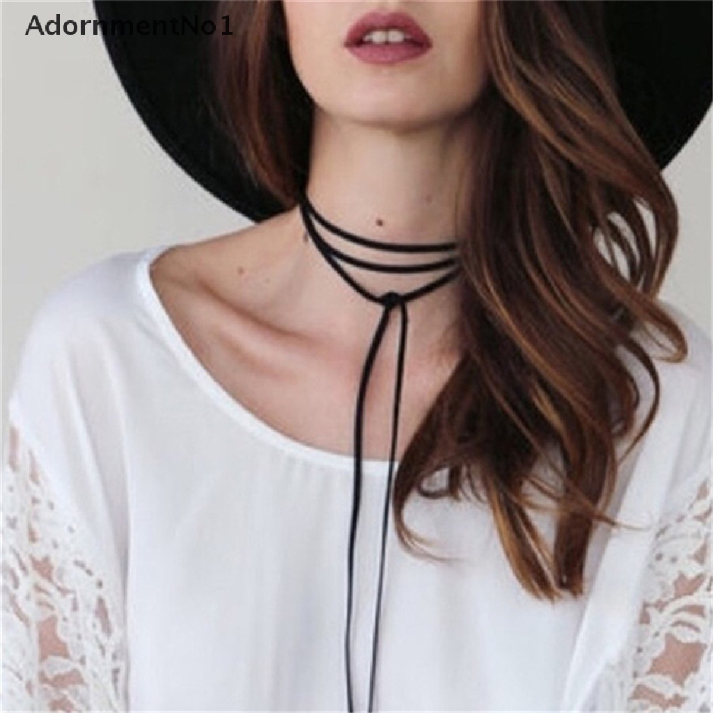 (AdornmentNo1) Kalung Choker Sexy Gaya Bohemia Bahan Kulit Warna Hitam Untuk Wanita