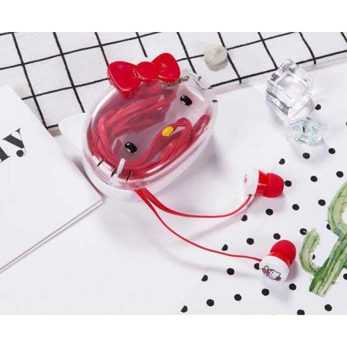 [L-17] Headset Earphone Karakter HELLO KITTY / Earphone + Wadah Earphone HELLO KITTY Lucu Unik Imut