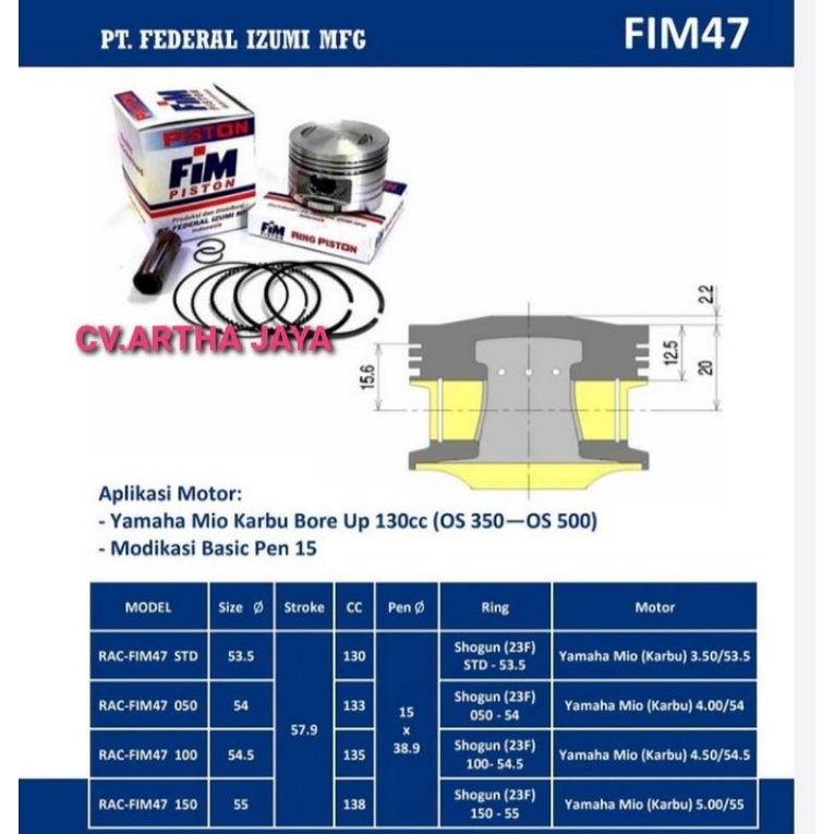 PISTON KIT FIM FIM47 BORE UP YAMAHA MIO / MIO SPORTY / MIO KARBU / MIO NEW / NOUVO ( 53,5 / 54 / 54,5 / 55 ) ( PEN 15 / PIN 15 )-4