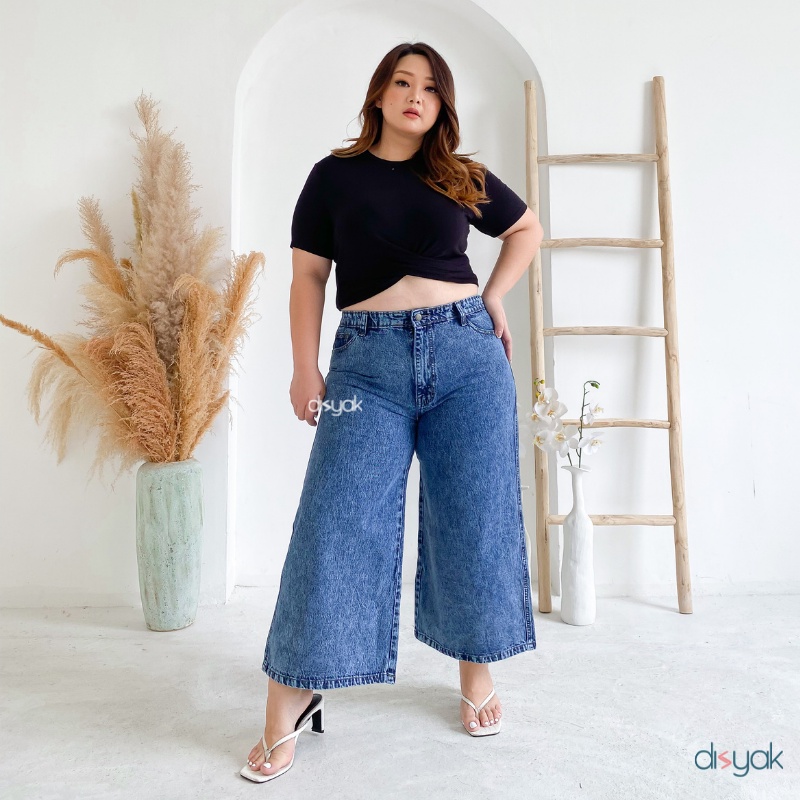 DISYAK - JUMBO Kulot Curvy High Waist Non Stretch Blue Snow 922