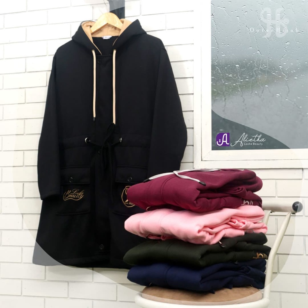 Jaket Panjang Outer Wanita Muslimah Hijab Hoodie Terbaru Kekinian-4