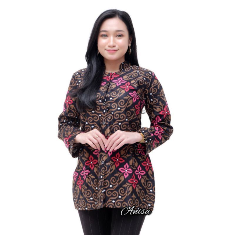 Batik wanita ASJ SA HRB026 Kenongo Kemeja Tosca Pendek-Bls bintang abang
