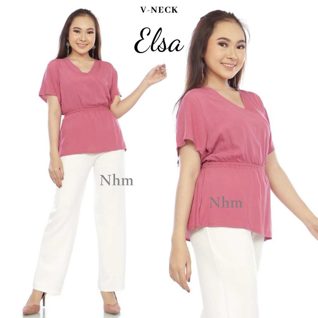 Blouse V-Neck Elsa Baju Atasan Wanita Katun Rayon